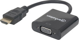 HDMI - VGA átalakító adapter, 1x HDMI dugó - 1x VGA aljzat, fekete, Manhattan
