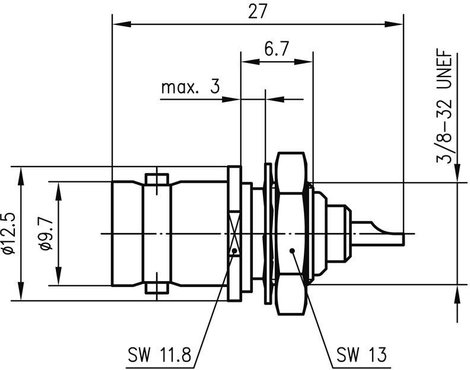 BNC csatlakozó Alj, beépíthető, függőleges 50 Ω Telegärtner J01001A1219 1 db 2. kép