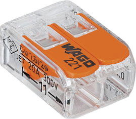 Vezetékösszekötő, hajlékony kábel: 0,14-4 mm² merev: 0.2-4 mm² Pólusszám: 2 átlátszó/narancs WAGO 22