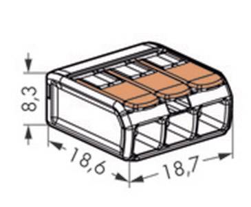 Nyitható vezetékösszekötő, 3 pólus, 0,14-4 mm²/0,2-4 mm², átlátszó/narancs, 50 db, WAGO 221-413 13. kép