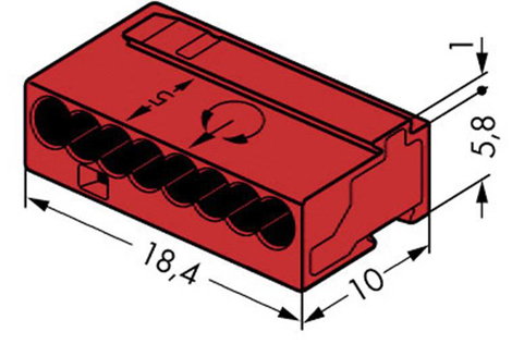 Mikró vezetékösszekötő 8 vezetékes, 0,6 - 0,8 mm² 6A, piros, 1 db, WAGO 243-808 2. kép