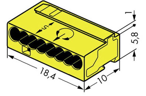 Mikró vezetékösszekötő 8 vezetékes, 0,6 - 0,8 mm² 6A, sárga, 1 db, WAGO 243-508 2. kép