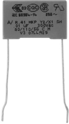 MKP zavarszűrő kondenzátor, radiális 100 nF 300 V 20 % 22,5 mm, 26.5 x 8,5 x 17 Kemet R413N31000000M