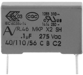MKP zavarszűrő kondenzátor, radiális 33 nF 275 V 20 % 15 mm, 18 x 5 x 11 Kemet R46KI23300001M