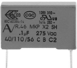MKP zavarszűrő kondenzátor, radiális 47 nF 275 V 20 % 15 mm, 18 x 5 x 11 Kemet R46KI24700001M