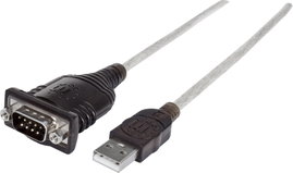Soros portos USB 1.1 adatkábel (1x USB A 1.1 dugó - 1x D-SUB 9pólusú dugó) 0.45 m Manhattan 205153
