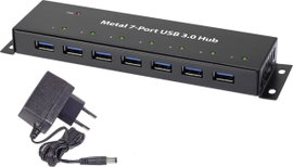 USB 3.0 hub, fém, hálózati adapterrel, 7 portos, Renkforce