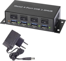 4 portos USB 3.0 hub, kapcsolható USB elosztó 5V/3A Renkforce 1318454