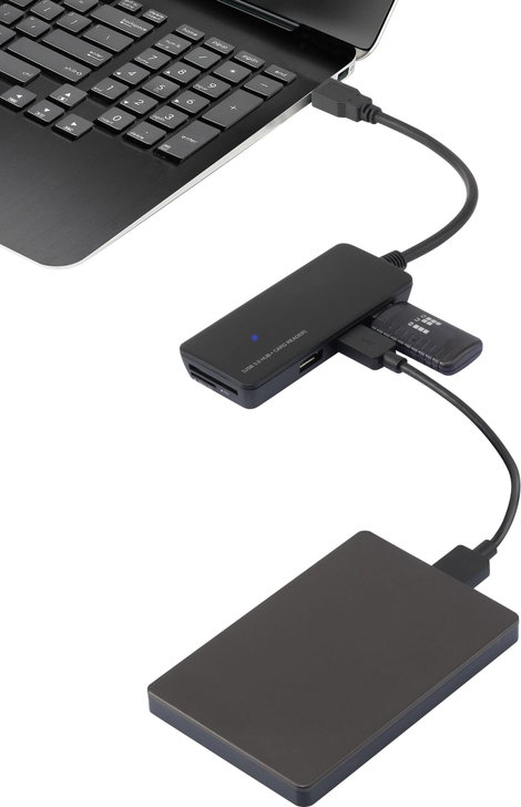 USB 3.0 hub SD kártyaolvasóval, 3 portos, Renkforce 2. kép