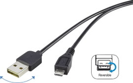 USB 2.0 A/Micro-B csatlakozókábel 1,8 m, megfordítható dugóval
