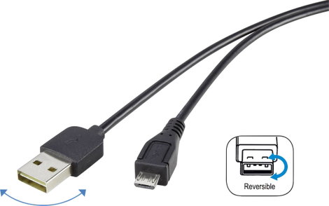 USB 2.0 A/Micro-B csatlakozókábel 1,8 m, megfordítható dugóval