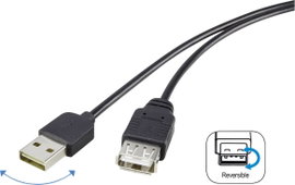 USB 2.0 A/A Renkforce hosszabbítókábel 1,8 m, megfordítható dugóval