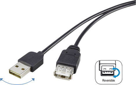 USB 2.0 A/A Renkforce hosszabbítókábel 1,8 m, megfordítható dugóval