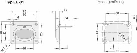 Rohde Kihajtható fogantyú, EE EE-01.R075.39 (H x Sz) 58 mm x 75 mm Nemesacél Ezüst 2. kép