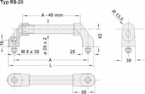 Rohde Gép fogantyú, RS RS-20.200.62 (H x Sz) 230 mm x 30 mm Alumínium Ezüst 2. kép