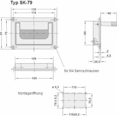 Rohde Süllyesztett kihajtható fogantyú, SK SK-79.R118.9005 (H x Sz) 130 mm x 91 mm Alumínium Fekete 2. kép