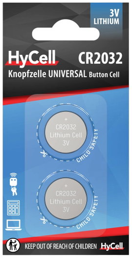 CR2032 lítium gombelem, 3 V, 200 mA, 2 db, HyCell BR2032, DL2032, ECR2032, KCR2032, KL2032, KECR2032