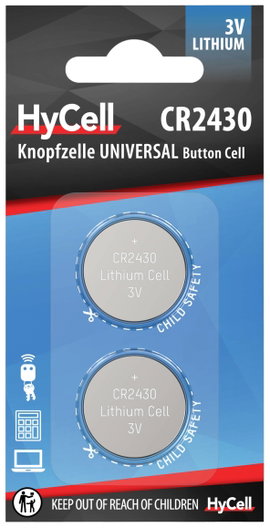 CR2430 lítium gombelem, 3 V, 300 mA, 2 db, HyCell BR2430, DL2430, ECR2430, KCR2430, KL2430, KECR2430