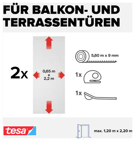 TESA® COMFORT szúnyogháló ajtóra, 2,2 x 1,3 m, fehér 4. kép