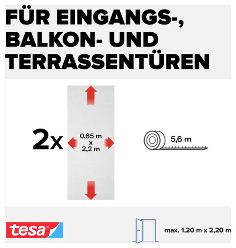Szúnyogháló ajtóra 2,2 x 1,3 m, antracit, TESA® STANDARD 55679-21 3. kép