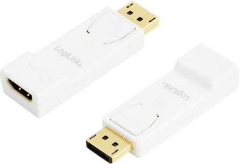 DisplayPort - HDMI átalakító adapter, 1x DisplayPort dugó - 1x HDMI aljzat, aranyozott, fehér, LogiL