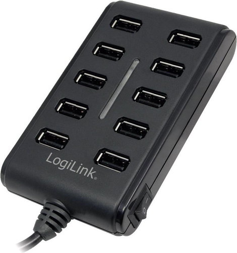 10 portos USB 2.0 hub, elosztó fekete, LogiLink UA0125