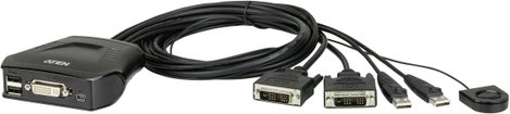 2 portos USB-s KVM switch, (billentyűzet, video, egér) elosztó, DVI kimenettel Aten CS22D
