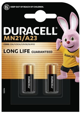23A alkáli elem, távirányító elem, 12V 33 mAh, 2 db, Duracell A23, E23A, V23A, V23PX, V23GA, L1028, 
