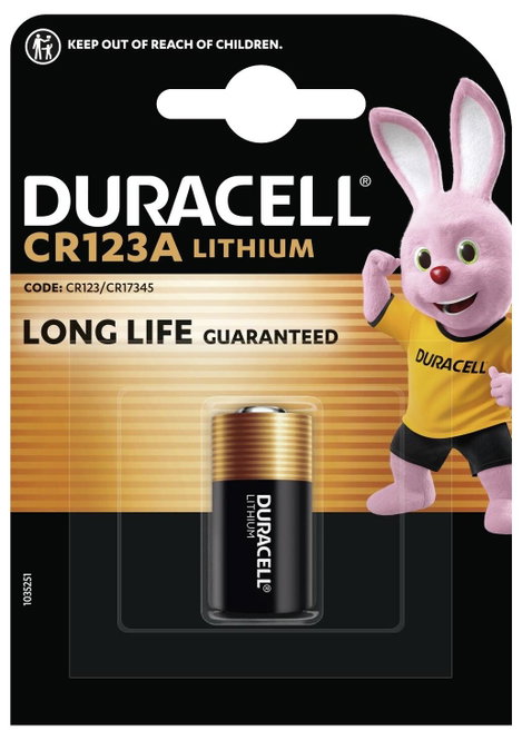 CR123A fotóelem, lítium, 3V 1400 mAh, Duracell EL123AP, K123LA, RL123A, EL123A, DL123A, 5018LC, LR12
