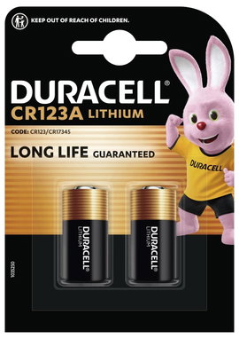 CR123A fotóelem, lítium, 3V 1400 mAh, 2 db, Duracell EL123AP, K123LA, RL123A, EL123A, DL123A, 5018LC