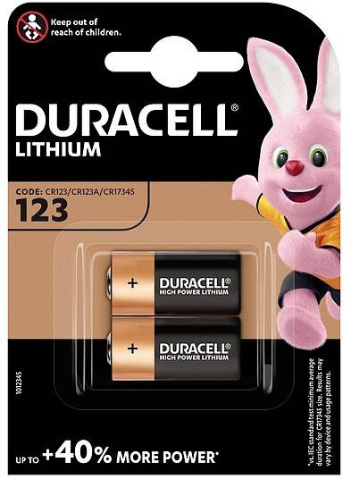 CR123A fotóelem, lítium, 3V 1400 mAh, 2 db, Duracell EL123AP, K123LA, RL123A, EL123A, DL123A, 5018LC 2. kép