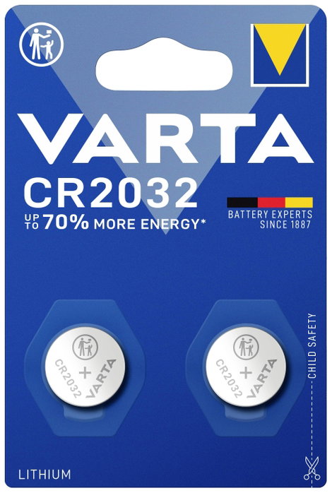 CR2032 lítium gombelem, 3 V, 230 mA, 2 db, Varta BR2032, DL2032, ECR2032, KCR2032, KL2032, KECR2032, 3. kép