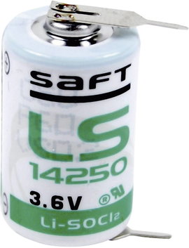 1/2 AA lítium elem, forrasztható, 3,6V 1200 mAh, forrfüles, 15 x 25 mm, Saft LS142502PF