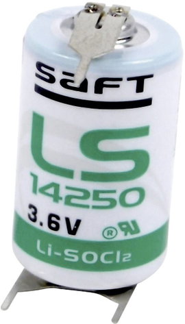 1/2 AA lítium elem, forrasztható, 3,6V 1200 mAh, forrfüles, 15 x 25 mm, Saft LS142503PFRP
