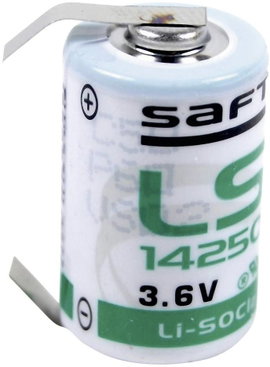 1/2 AA lítium elem, forrasztható, 3,6V 1200 mAh, forrfüles, 15 x 25 mm, Saft LS14250CLG