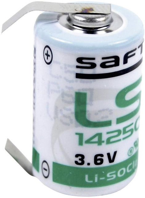 1/2 AA lítium elem, forrasztható, 3,6V 1200 mAh, forrfüles, 15 x 25 mm, Saft LS14250CLG