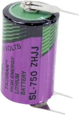 1/2 AA lítium elem, forrasztható, 3,6V 1100 mAh, forrfüles, 15 x 25 mm, Tadiran SL750PT
