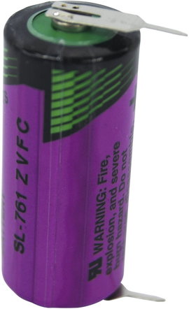 2/3 AA lítium elem, forrasztható, 3,6V 1500 mAh, forrfüles, 15 x 33 mm, Tadiran SL761PR