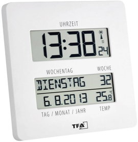 TFA Rádiójel vezérelt óra, Time Line (H x Sz x Ma) 27 x 195 x 195 mm Fehér