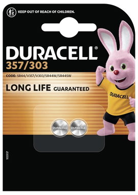 357/303 gombelem, ezüstoxid, 1,55V, 190 mAh, 2 db, Duracell SR44W, SR44, SR1154, V357, D357, 228, J,