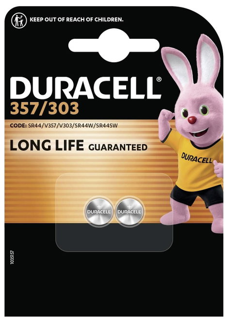 357/303 gombelem, ezüstoxid, 1,55V, 190 mAh, 2 db, Duracell SR44W, SR44, SR1154, V357, D357, 228, J,
