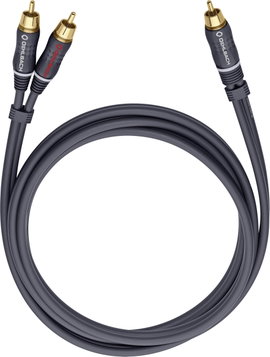 RCA Y elosztó kábel, 1x RCA dugó - 2x RCA dugó, 5 m, aranyozott, antracit, Oehlbach BOOOM 500