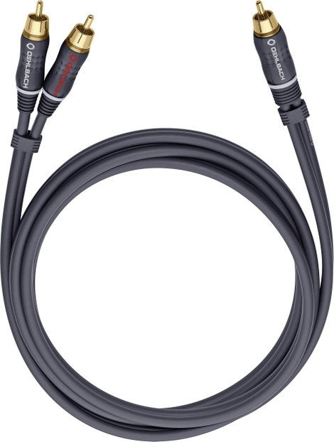 RCA Y elosztó kábel, 1x RCA dugó - 2x RCA dugó, 5 m, aranyozott, antracit, Oehlbach BOOOM 500