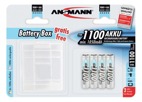 Mikroceruza akku AAA NiMH, 1,2V 1100 mAh, 4 db, Ansmann box HR3, HR03, UO100557, DC2400, DC2400B4N,  4. kép