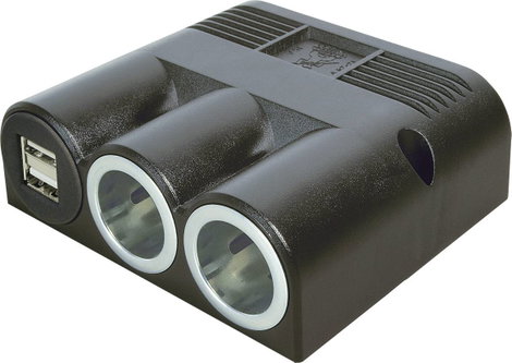 Szivargyújtó elosztó USB töltővel, 2 szivargyújtó aljzat, 2 USB A aljzat 12-24V/5V 2x2500 mA ProCar