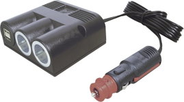 Szivargyújtó elosztó USB töltővel, 2 szivargyújtó aljzat, 2 USB A aljzat 12-24V/5V 2x2500 mA ProCar 