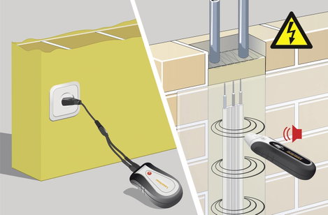 Vezetékvizsgáló kábelteszter és hanggenerátoros vezetékkereső E27 lámpa adapterrel Laserliner AC Tra 8. kép