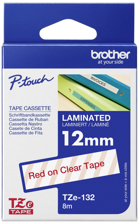 Feliratozó szalag Brother TZe-132 Szalagszín: Átlátszó Szövegszín:Piros 12 mm 8 m