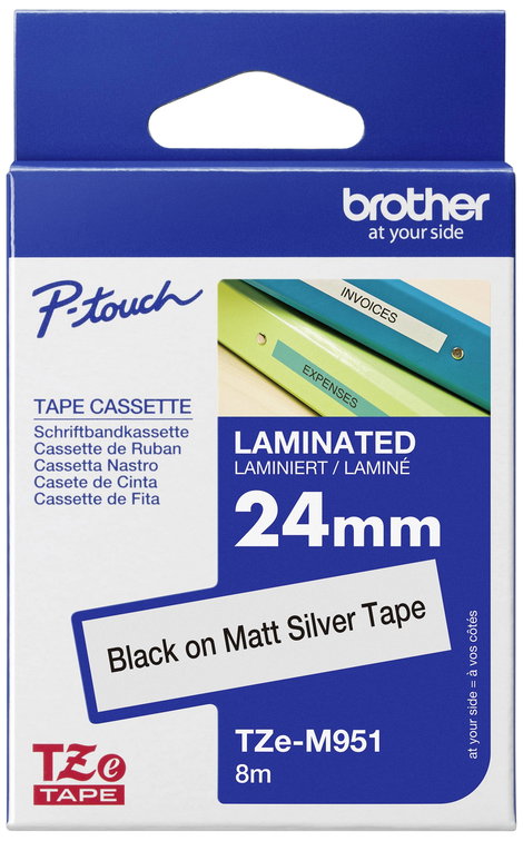Feliratozó szalag,fémes Brother TZe-M951 Szalagszín: Ezüst Szövegszín:Fekete 24 mm 8 m