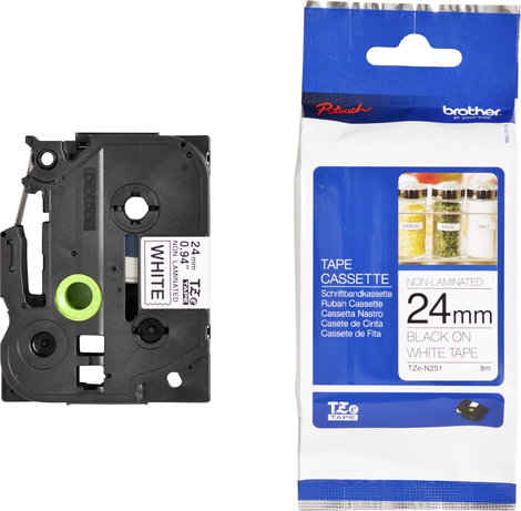 Feliratozó szalag, nem laminált Brother TZe-N251 Szalagszín: Fehér Szövegszín:Fekete 24 mm 8 m 2. kép
